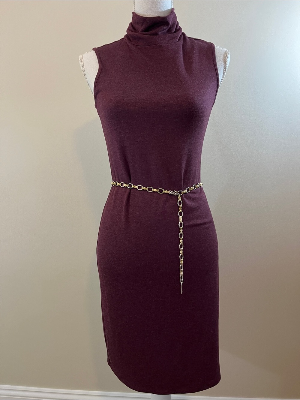 Adrienne Vittadini Sleeveless Turtleneck Midi Dress in Plum